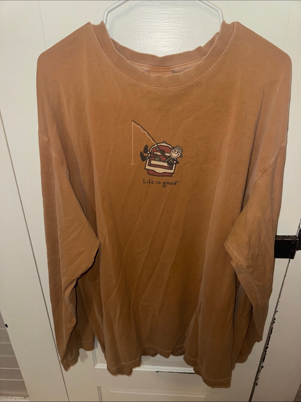 Life Is Good Rustic Brown Long Sleeve Fishing Graphic Tee XXL